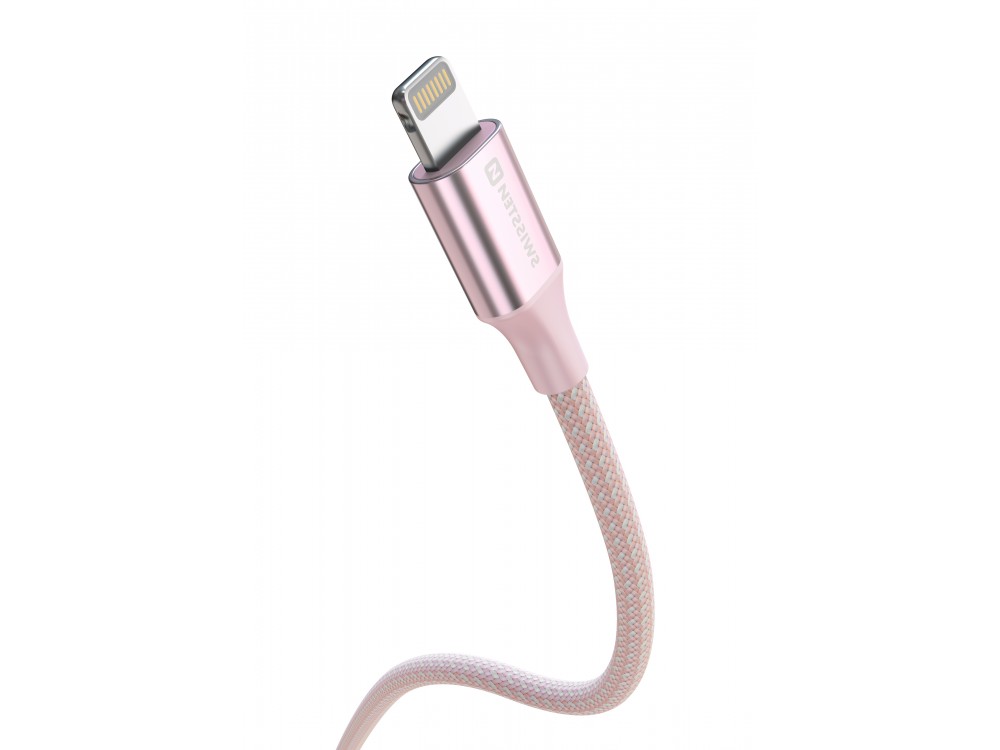 Swissten Durable Textile II USB-C σε Lightning Καλώδιο 1.5μ. με Νάυλον ύφανση, Pink