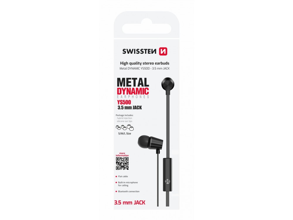 Swissten Dynamic YS500 Stereo Earbuds, in-ear Hands Free Ακουστικά με Μικρόφωνο & Multifunction Πλήκτρο, Black