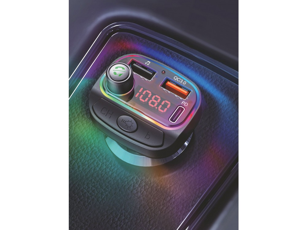 Swissten FM Transmitter Bluetooth 5.3 Handsfree Αυτοκινήτου & Φορτιστής 15W με Οθόνη LED & RGB LED Φωτισμό & 2 USB