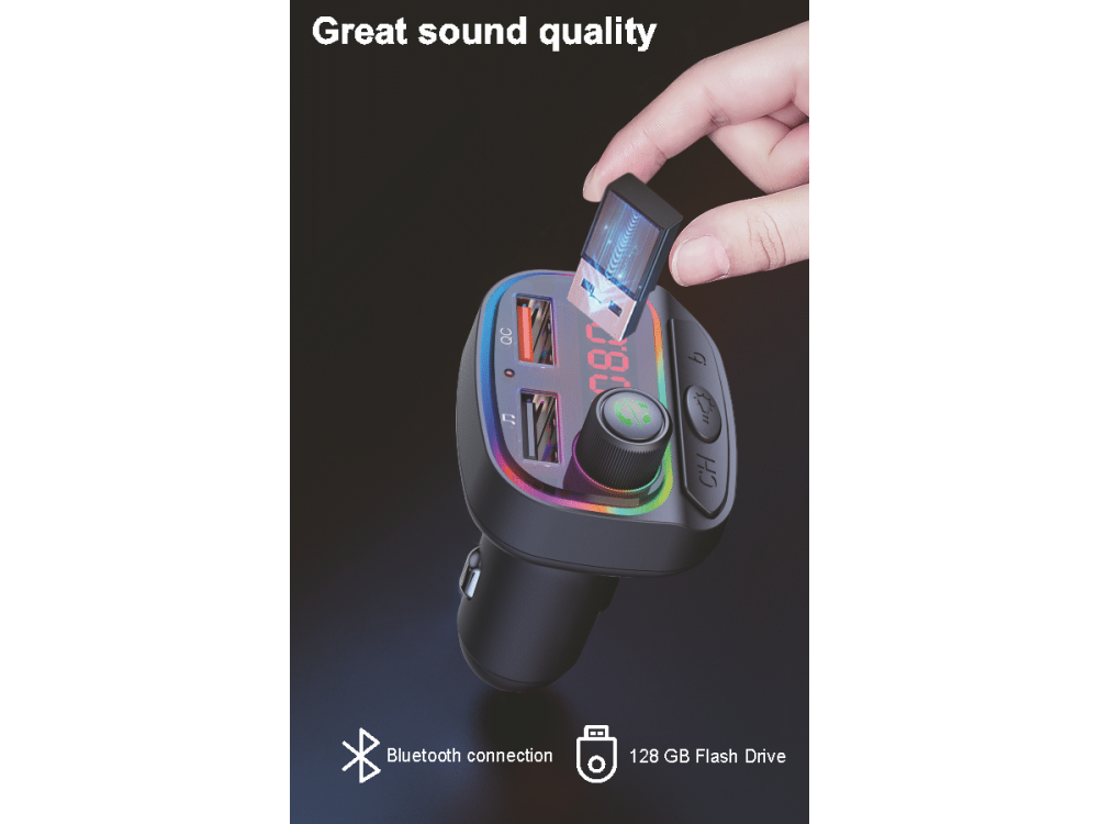 Swissten FM Transmitter Bluetooth 5.3 Handsfree Αυτοκινήτου & Φορτιστής 15W με Οθόνη LED & RGB LED Φωτισμό & 2 USB