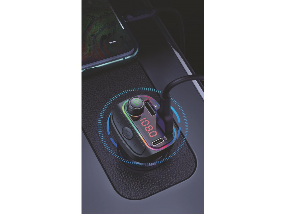 Swissten FM Transmitter Bluetooth 5.3 Handsfree Αυτοκινήτου & Φορτιστής 15W με Οθόνη LED & RGB LED Φωτισμό & 2 USB