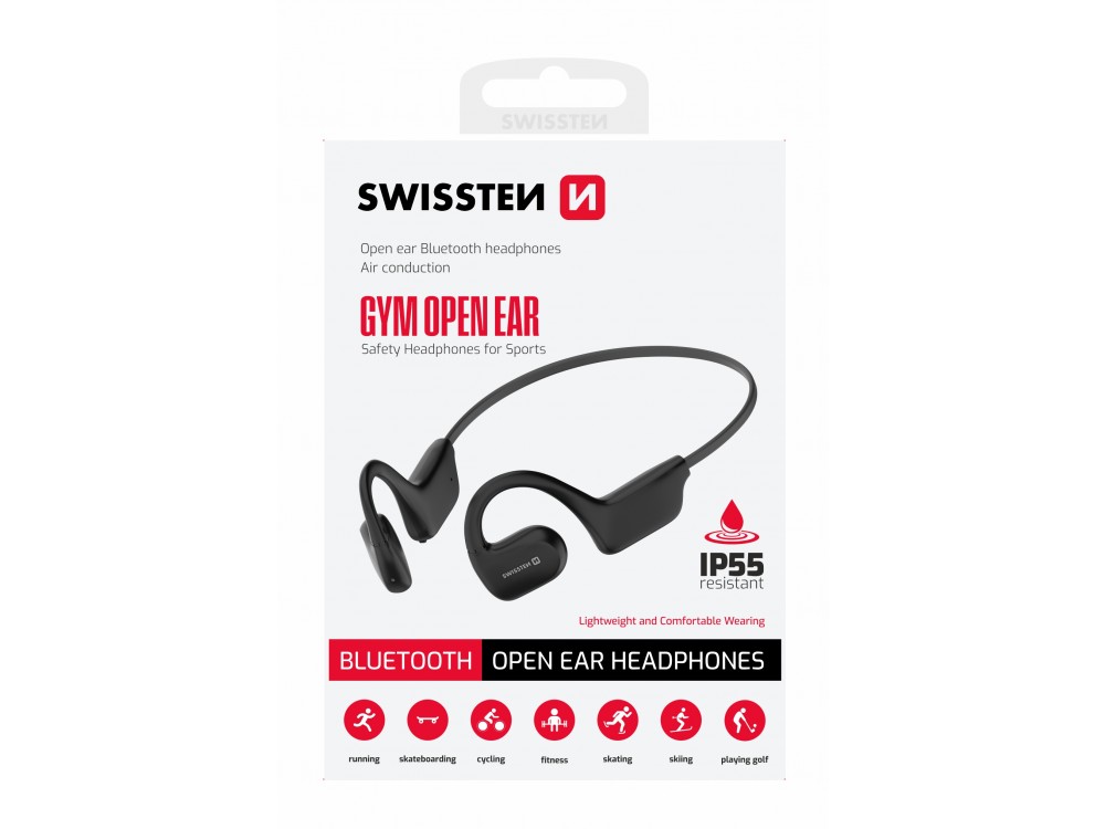 Swissten Gym Open Ear Bluetooth 5.2 Handsfree Ακουστικά με Αντοχή στον Ιδρώτα, Black