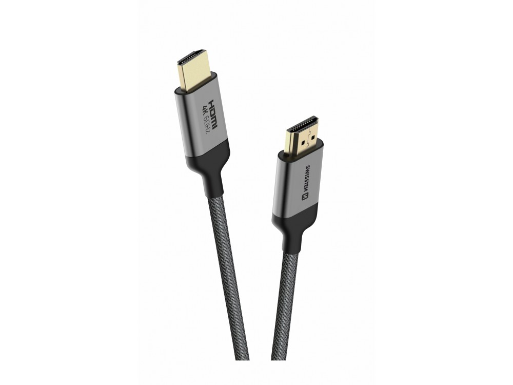 Swissten HDMI v2.0 Καλώδιο 2μ. Επιχρυσωμένο με Νάυλον Ύφανση 4Κ@60Hz & Υποστήριξη HDR