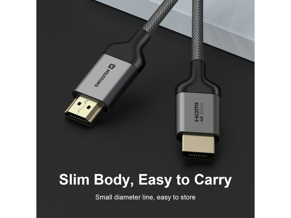 Swissten HDMI v2.0 Καλώδιο 3μ. Επιχρυσωμένο με Νάυλον Ύφανση 4Κ@60Hz & Υποστήριξη HDR