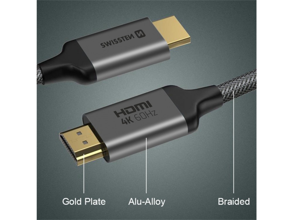 Swissten HDMI v2.0 Καλώδιο 3μ. Επιχρυσωμένο με Νάυλον Ύφανση 4Κ@60Hz & Υποστήριξη HDR