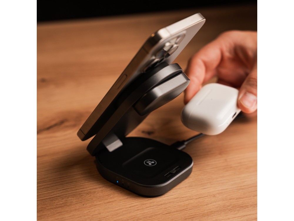 Swissten MagBase 3-in-1 Qi2 15W Ασύρματος Μαγνητικός Φορτιστής MagSafe για iPhone, AirPods & Apple Watch, Black