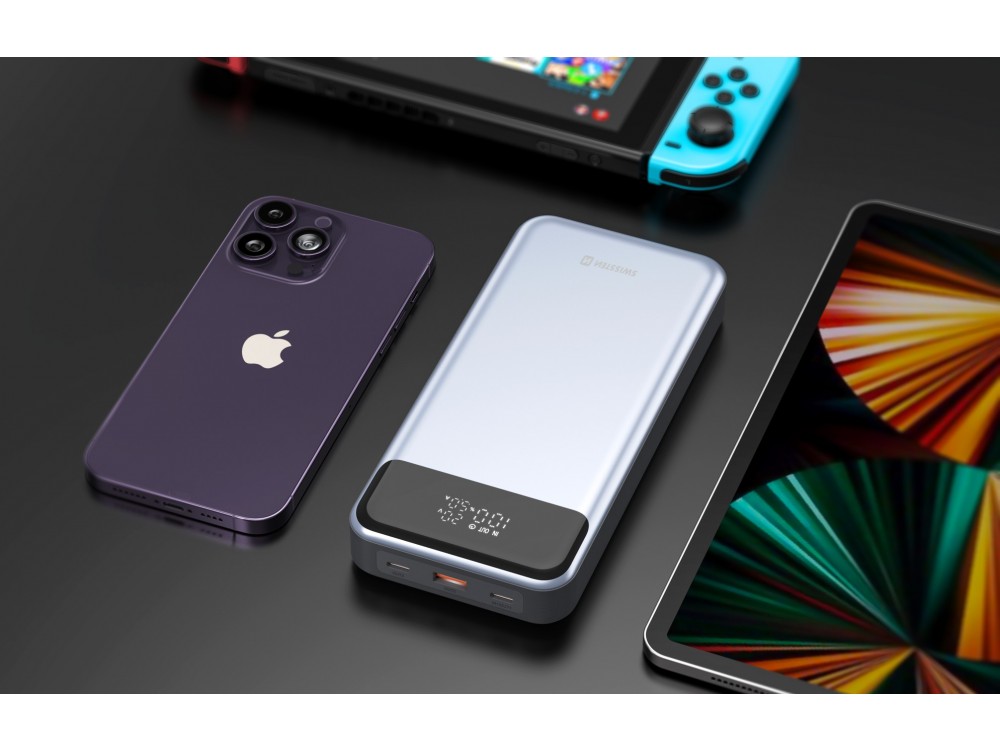 Swissten Power Bank 30000mAh για Laptop, 133W με Θύρα USB-A και 2 Θύρες USB-C Power Delivery / Quick Charge 3.0, Grey
