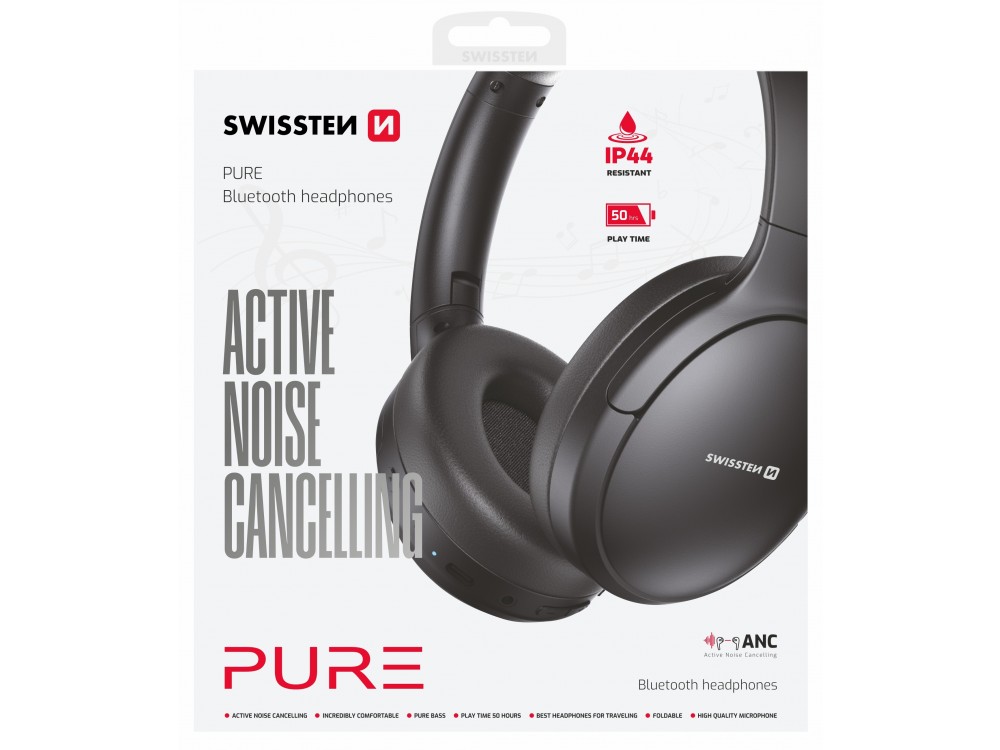 Swissten Pure Bluetooth 5.3 headphones with Active noise cancellation, Black