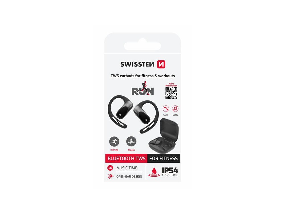 Swissten Run Bluetooth 5.4 Ακουστικά Open-Ear με Αντοχή στον Ιδρώτα IP54 & Υποστήριξη AAC, Black