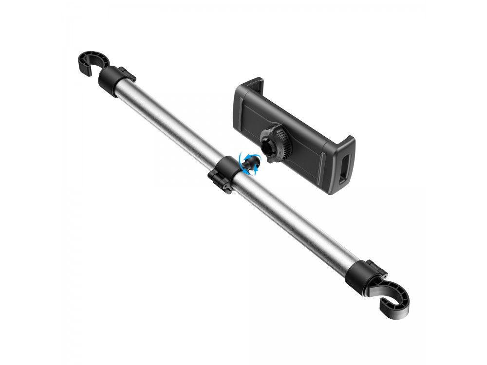Swissten S-GRIP T2-MOP Tablet Holder for Car Headrest Βάση Tablet Αυτοκινήτου Επεκτεινόμενη & Ρυθμιζόμενα Άγκιστρα, Black
