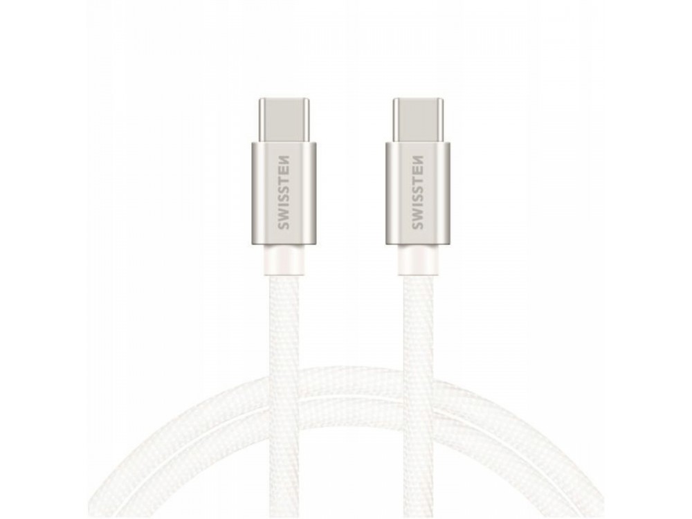 Swissten Textile USB-C Cable, Καλώδιο USB-C σε USB-C 60W, 3μ., Silver