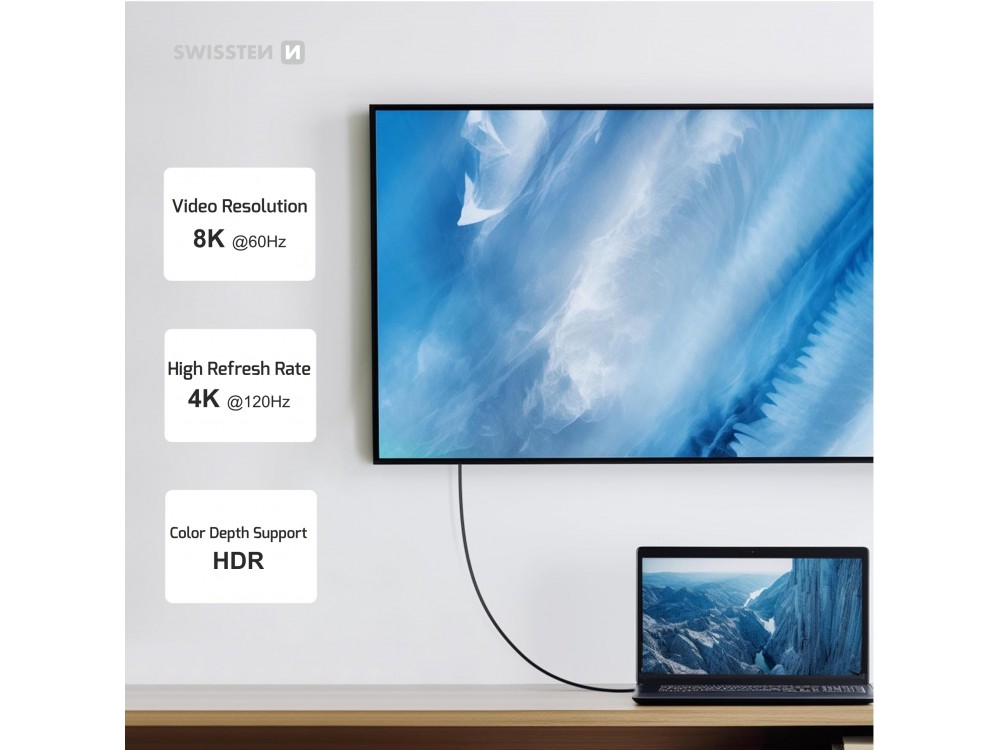 Swissten USB4.0 Καλώδιο USB-C σε USB-C 0.5μ. 240W / 40Gbps, USB 4.0, 8K@60Hz με Νάυλον Ύφανση, Black