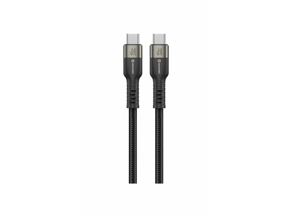 Swissten USB4.0 Καλώδιο USB-C σε USB-C 0.5μ. 240W / 40Gbps, USB 4.0, 8K@60Hz με Νάυλον Ύφανση, Black