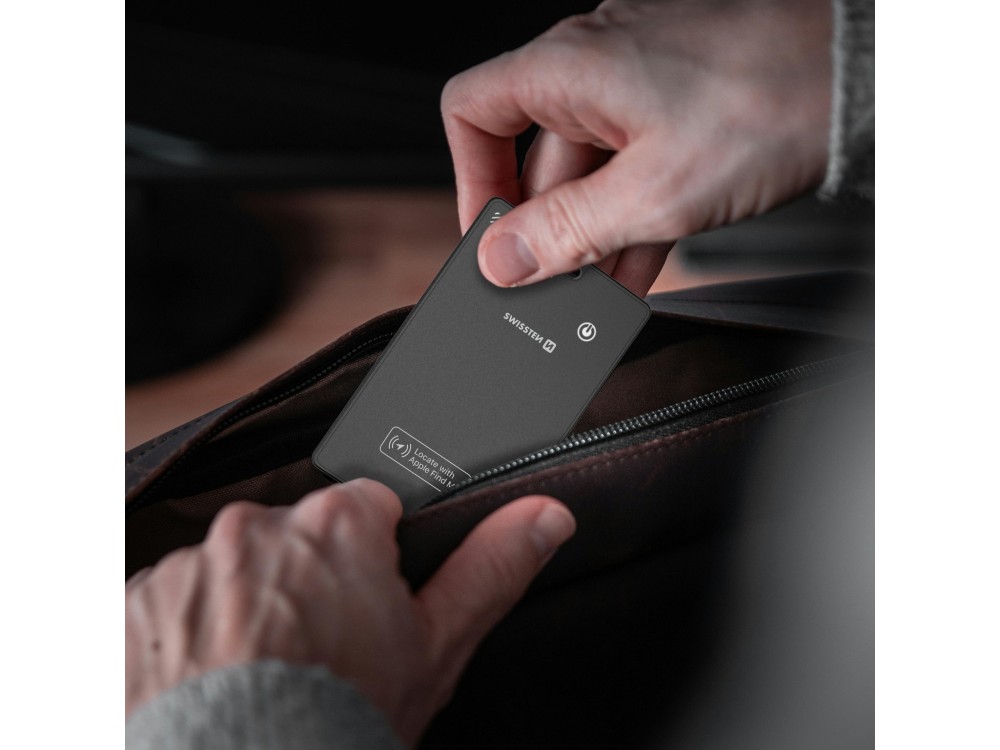 Swissten Ultra Slim Find Card Smart Locator, Apple Find My Tracker Επαναφορτιζόμενο, Black
