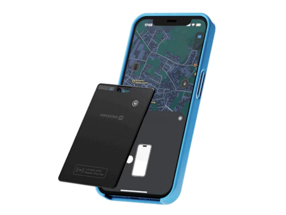 Swissten Ultra Slim Find Card Smart Locator, Apple Find My Tracker Επαναφορτιζόμενο, Black