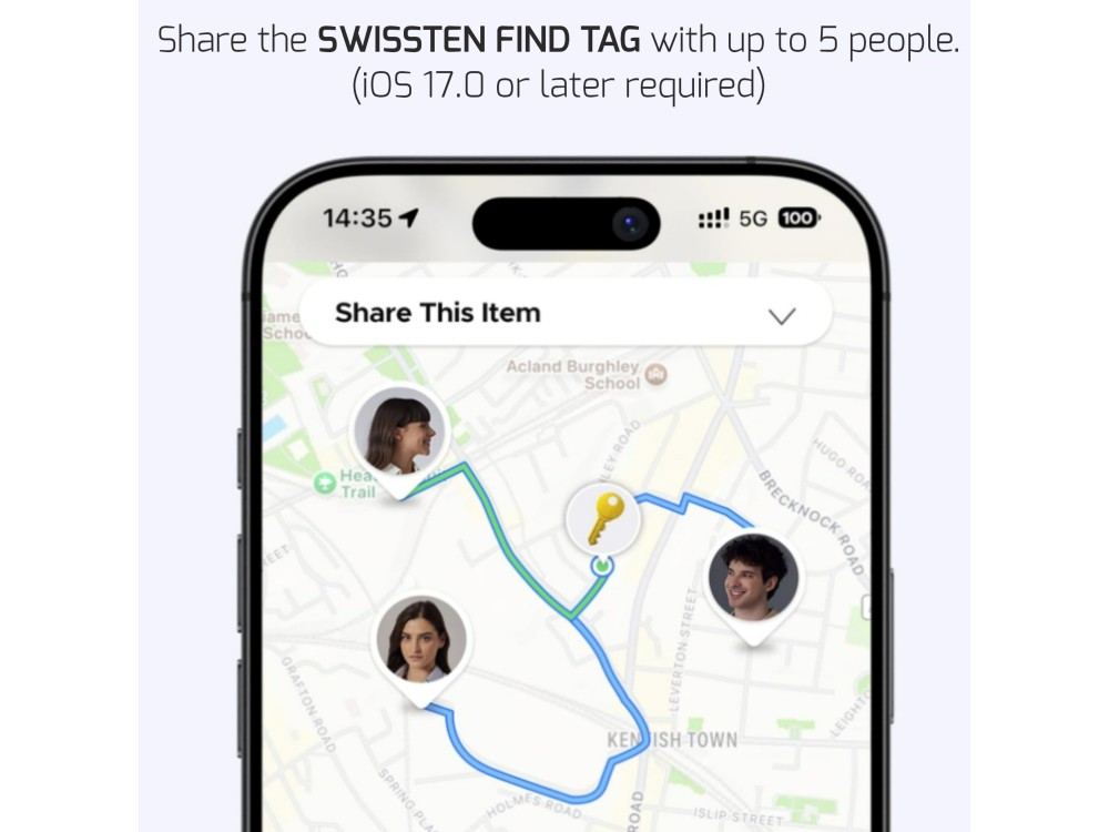 Swissten Ultra Slim Find Tag Smart Locator, Apple Find My Tracker Επαναφορτιζόμενο, White