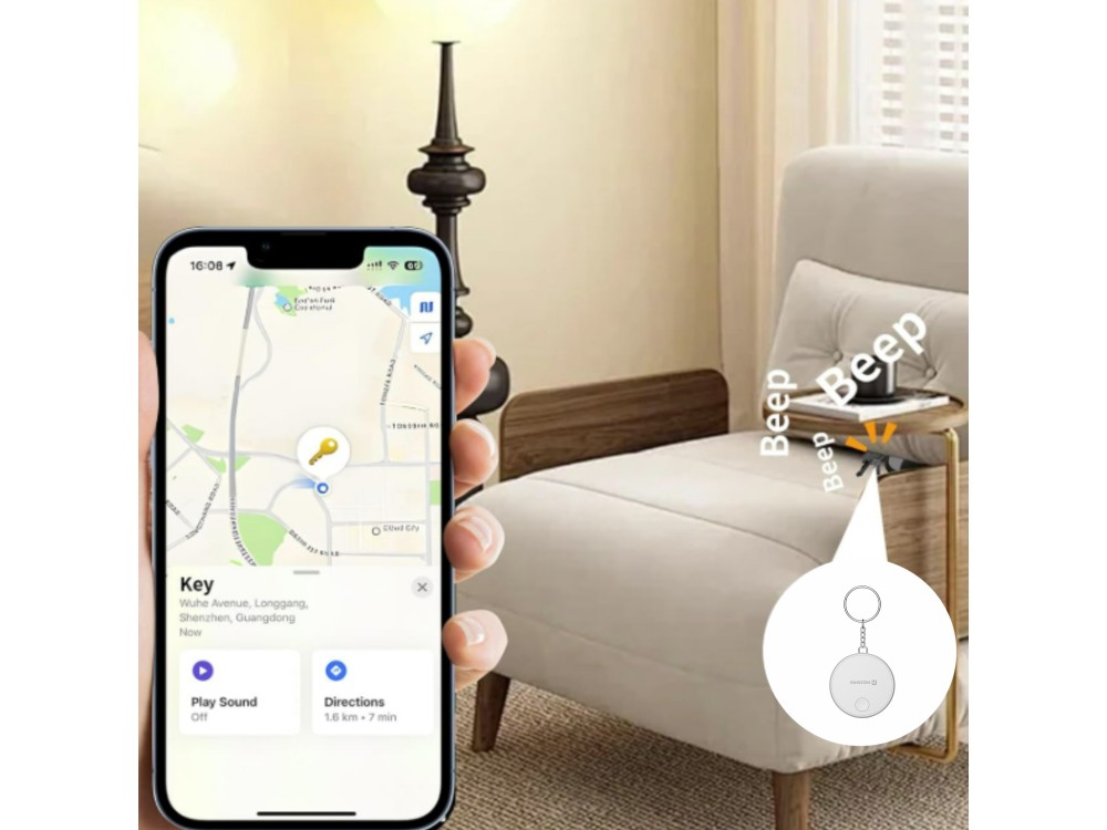 Swissten Ultra Slim Find Tag Smart Locator, Apple Find My Tracker Επαναφορτιζόμενο, White