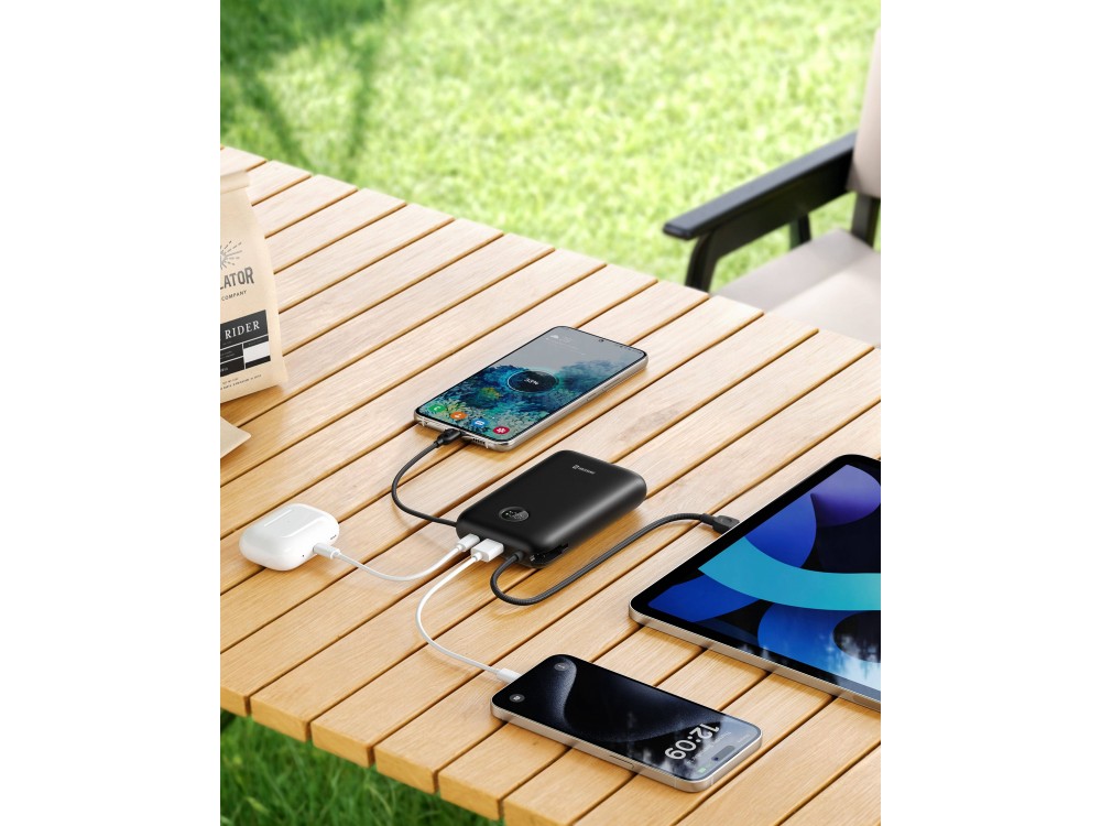 Swissten Voltbox 20000 USB-C PD 35W Power Bank 20.000mAh με 2 Built-in Καλώδια (Type-C / Lightning) & LED Οθόνη, Black