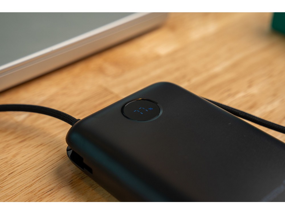 Swissten Voltbox 20000 USB-C PD 35W Power Bank 20.000mAh με 2 Built-in Καλώδια (Type-C / Lightning) & LED Οθόνη, Black