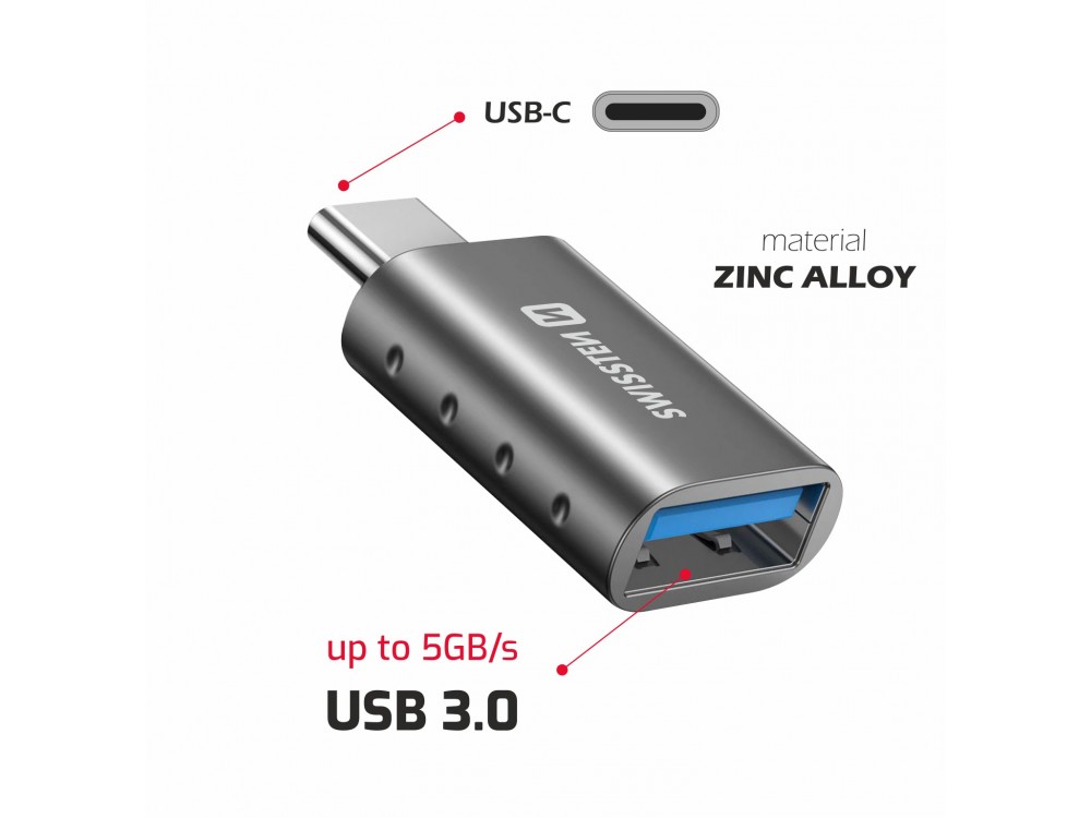 Swissten USB-C to USB 3.0 Female Adapter, OTG Adapter USB-A Female to USB-C Male, Silver