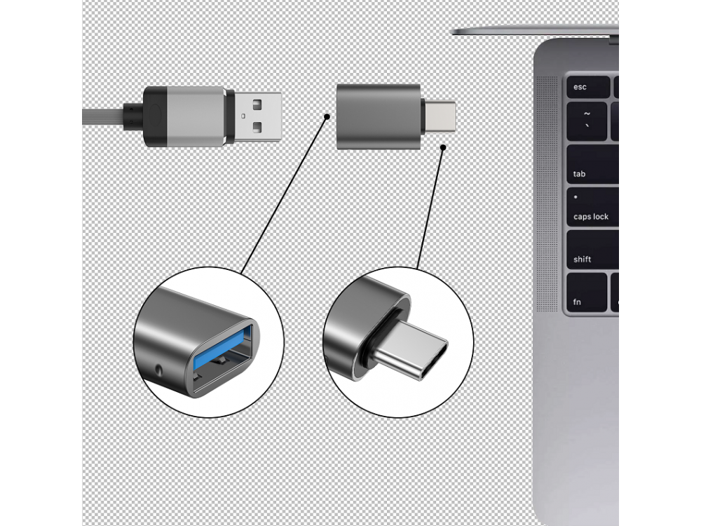 Swissten USB-C to USB 3.0 Female Adapter, OTG Adapter USB-A Female to USB-C Male, Silver