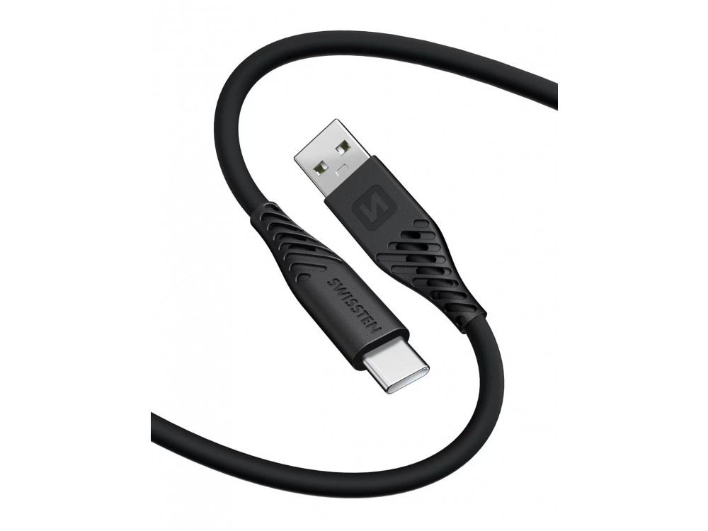 Swissten Καλώδιο USB-C 1.5μ. από Soft Silicone, Black