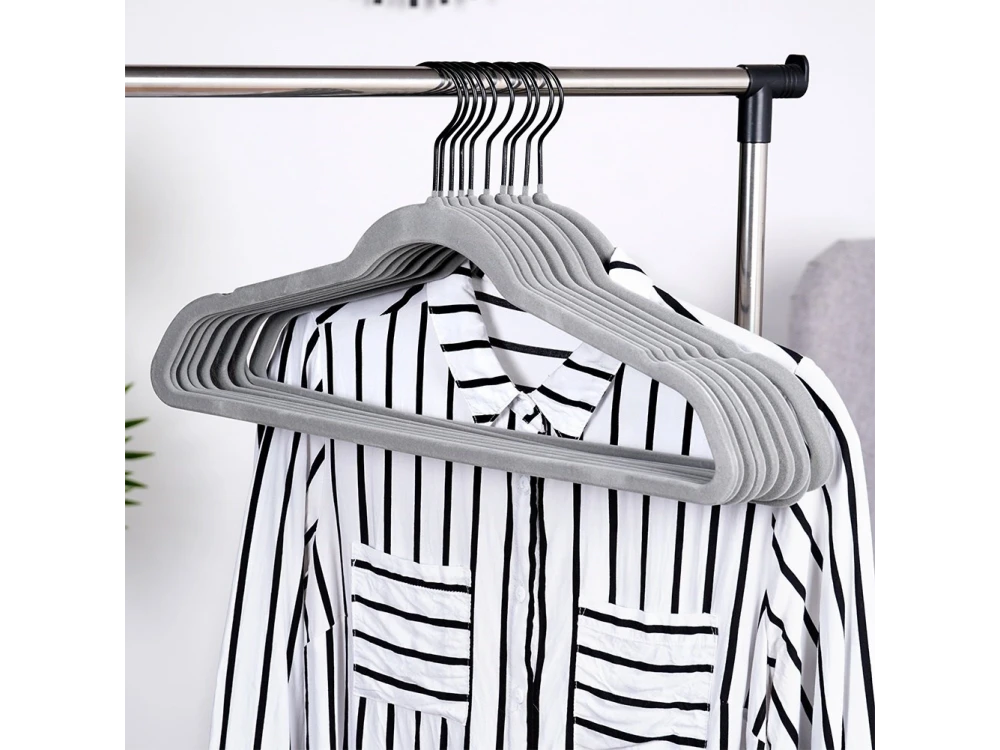 Vilde Velvet Clothes Hangers Set of 10pcs with Rotating Hook, Gray