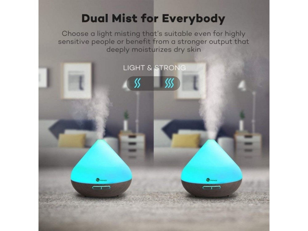 TaoTronics TT-AD002 300ml, Oil Diffuser Aromatherapy Device, Adjustable 7 Color, Timer & Auto Shut-Off, Red Oak