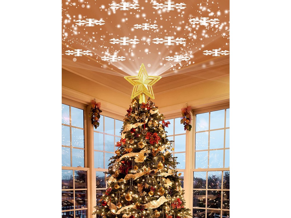 TaoTronics TT-CL041 Christmas Tree Topper Projector, Christmas Star & RGB Ceiling Projector White Snow