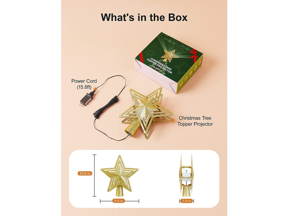 TaoTronics TT-CL041 Christmas Tree Topper Projector, Santa Claus & Stars