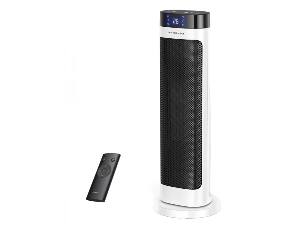 TaoTronics TT-HE018 Tower Heater, Ceramic Air Heater  1500W, 3 Functions, with Timer, With Timer, LED Display and Temperature Control, White