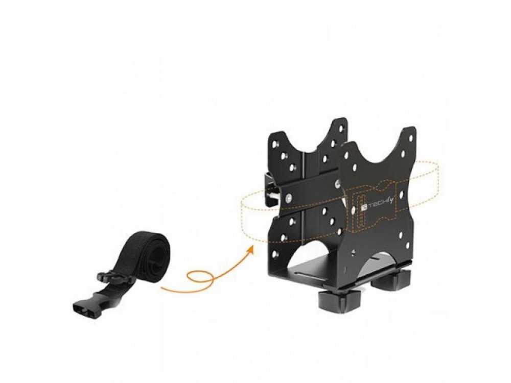 Techly Bracket for Mini PC Support Base Intel NUC, Mac Mini, Thin PC etc. on VESA Monitor Mount, Desk etc., Adjustable Width