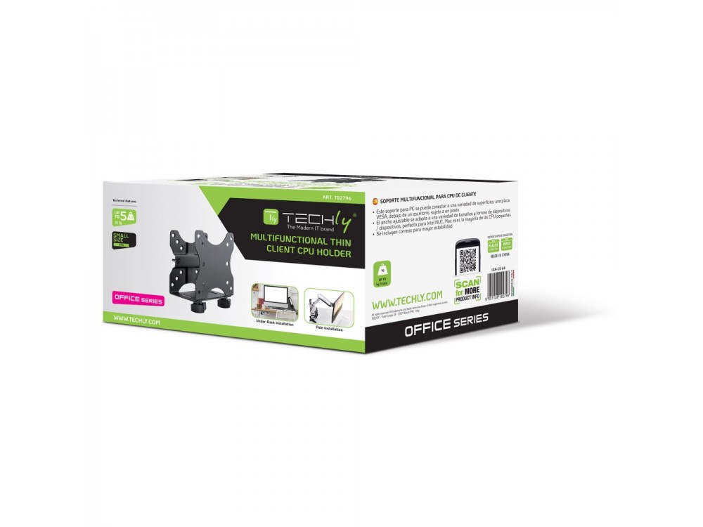 Techly Bracket for Mini PC Support Base Intel NUC, Mac Mini, Thin PC etc. on VESA Monitor Mount, Desk etc., Adjustable Width