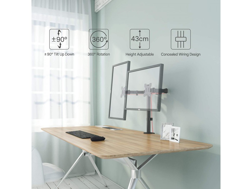 Techly Dual Arm Desk Mount with Clamp, Βάση για 2 Οθόνες 13”-32”, έως 16kg