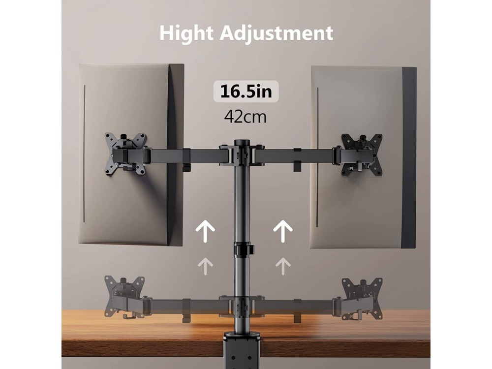 Techly Dual Arm Desk Mount with Clamp, Βάση για 2 Οθόνες 13”-32”, έως 16kg