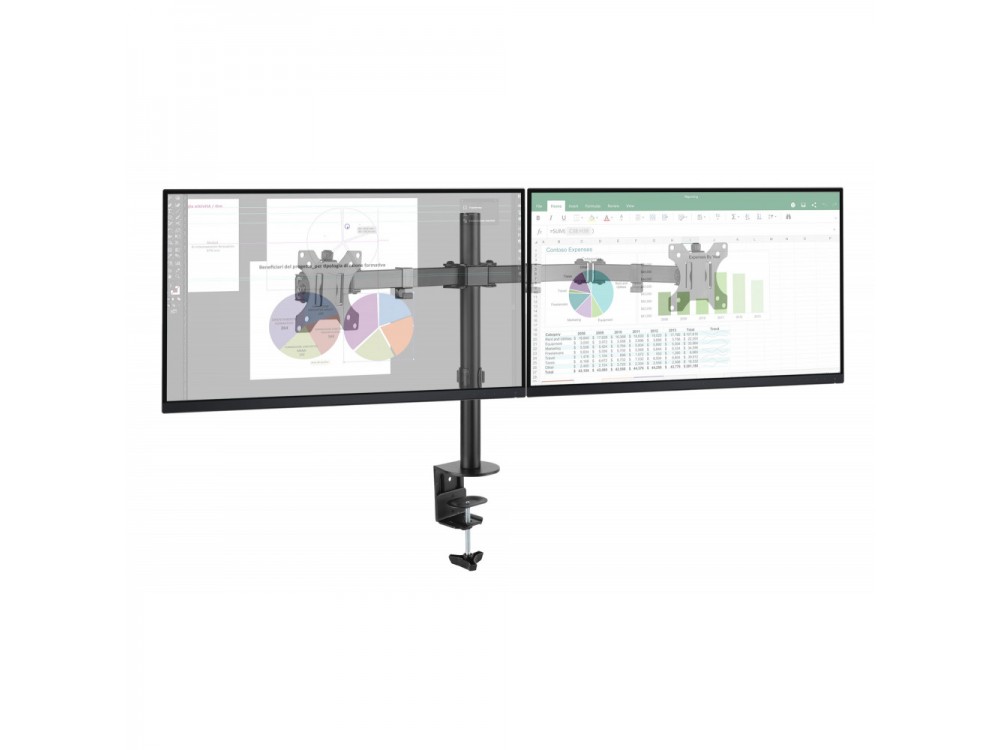 Techly Dual Arm Desk Mount with Clamp, Βάση για 2 Οθόνες 13”-32”, έως 16kg