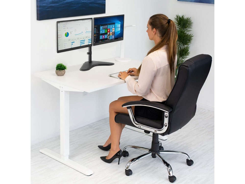 Techly Dual Arm Desk Mount with stand, Stand for 2 Monitors 13”-32”, up to 16kg, Tilt & Swivel