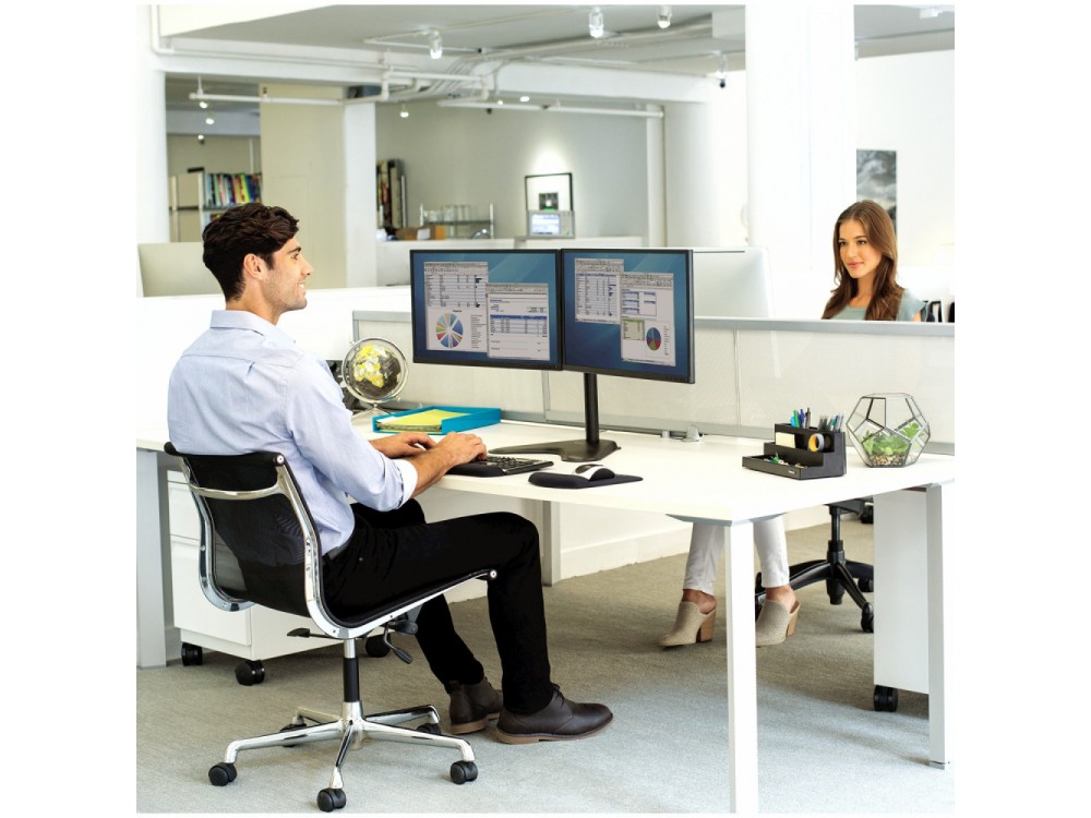 Techly Dual Arm Desk Mount with stand, Stand for 2 Monitors 13”-32”, up to 16kg, Tilt & Swivel