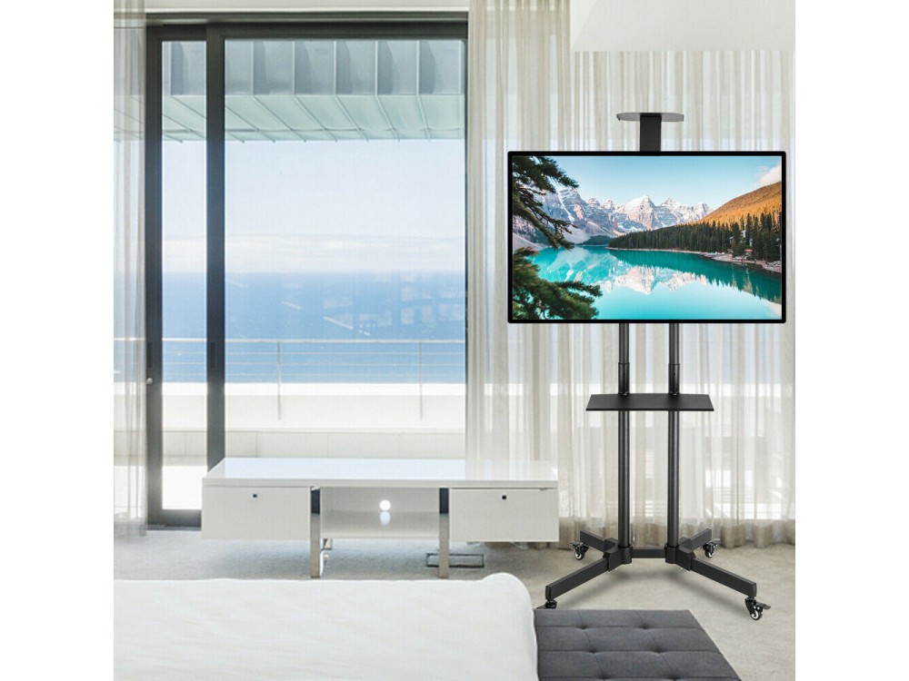 Techly Multifunction Mobile TV Stand / Trolley, Wheeled Floor Stand for TV 37" - 70" with Shelf & Camera Holder