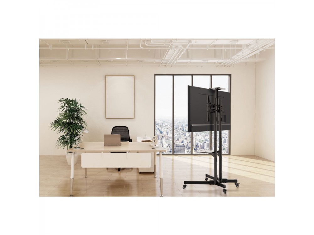 Techly Multifunction Mobile TV Stand / Trolley, Wheeled Floor Stand for TV 37" - 70" with Shelf & Camera Holder