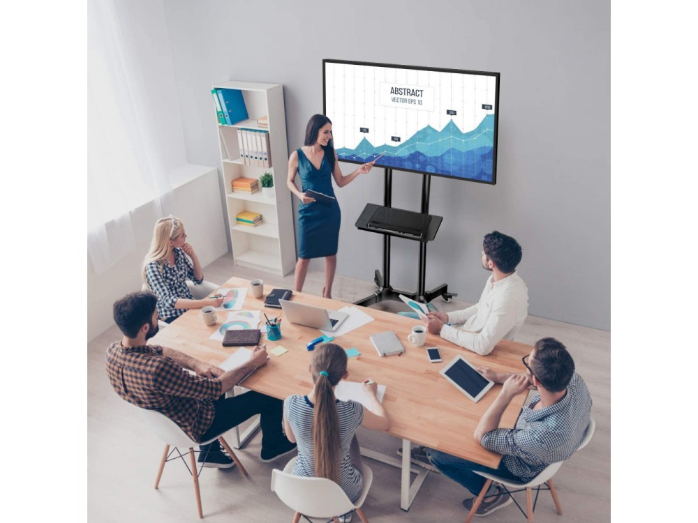 Techly Multifunction Mobile TV Stand / Trolley, Wheeled Floor Stand for TV 37" - 70" with Shelf & Camera Holder