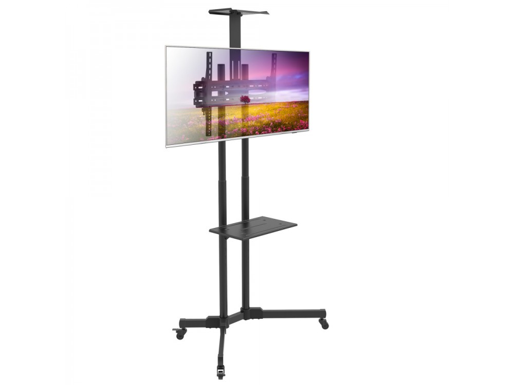 Techly Multifunction Mobile TV Stand / Trolley, Wheeled Floor Stand for TV 37" - 70" with Shelf & Camera Holder