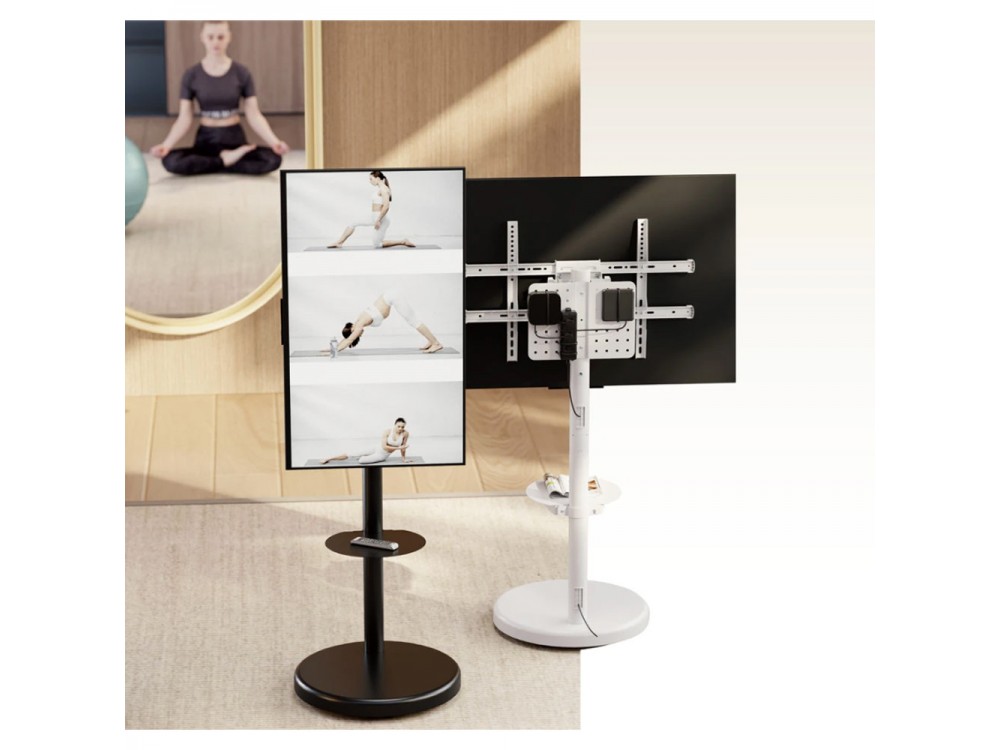 Techly Multifunction Mobile TV Stand / Trolley, Floor Stand with Wheels for TV 37" - 86" with Shelf, White