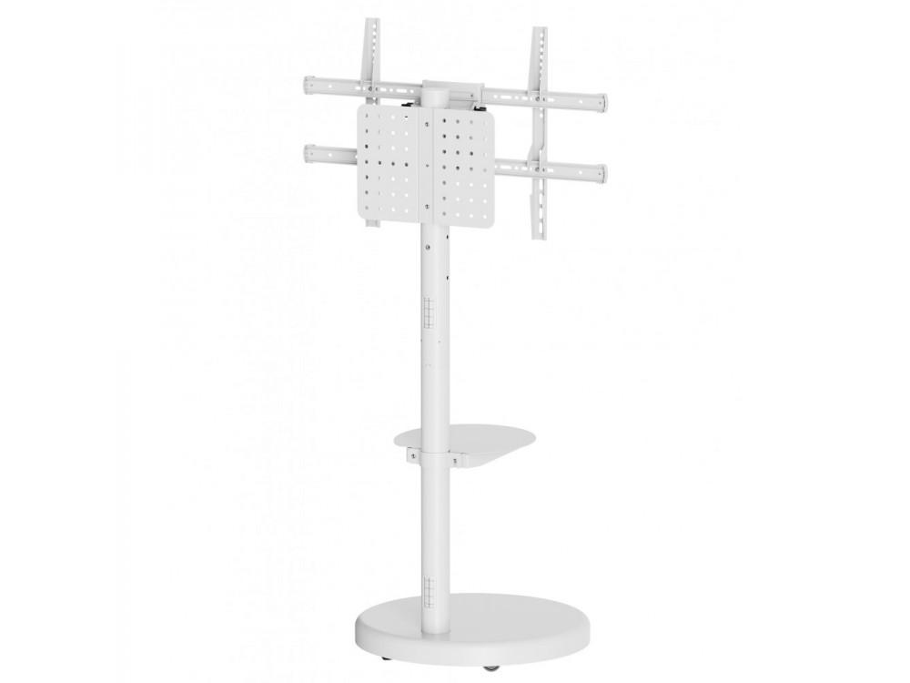 Techly Multifunction Mobile TV Stand / Trolley, Floor Stand with Wheels for TV 37" - 86" with Shelf, White