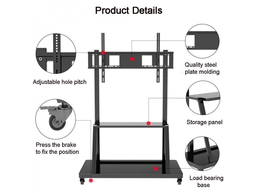 Multifunction Mobile TV Cart for LED/LCD TV 55-100" with shelf
