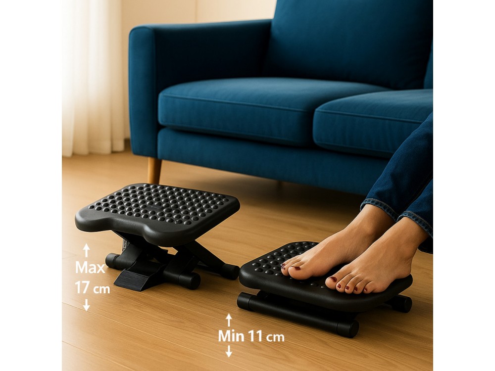 Techly Non-slip Adjustable Foot Rest, Office Footrest with Adjustable Height & Tilt