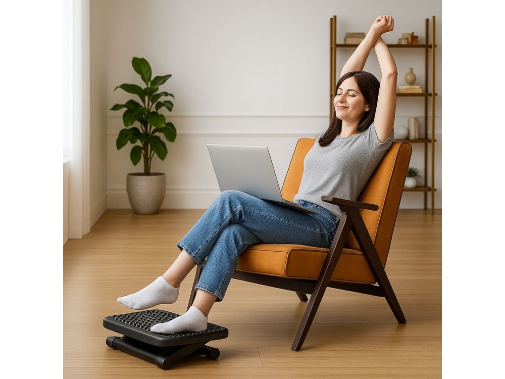 Techly Non-slip Adjustable Foot Rest, Office Footrest with Adjustable Height & Tilt