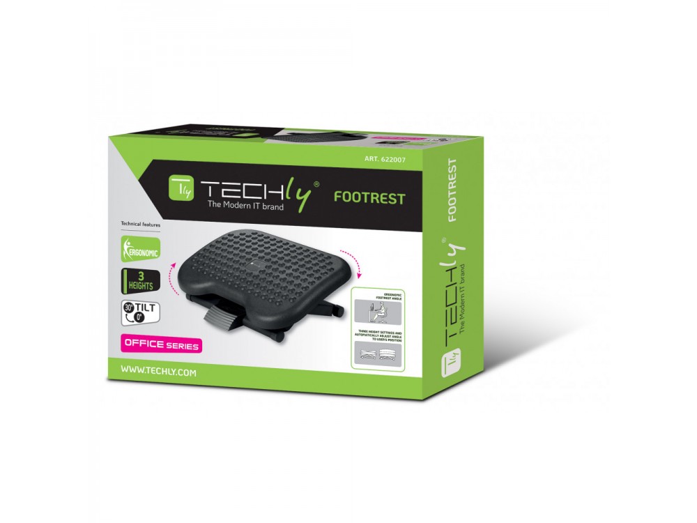 Techly Non-slip Adjustable Foot Rest, Office Footrest with Adjustable Height & Tilt
