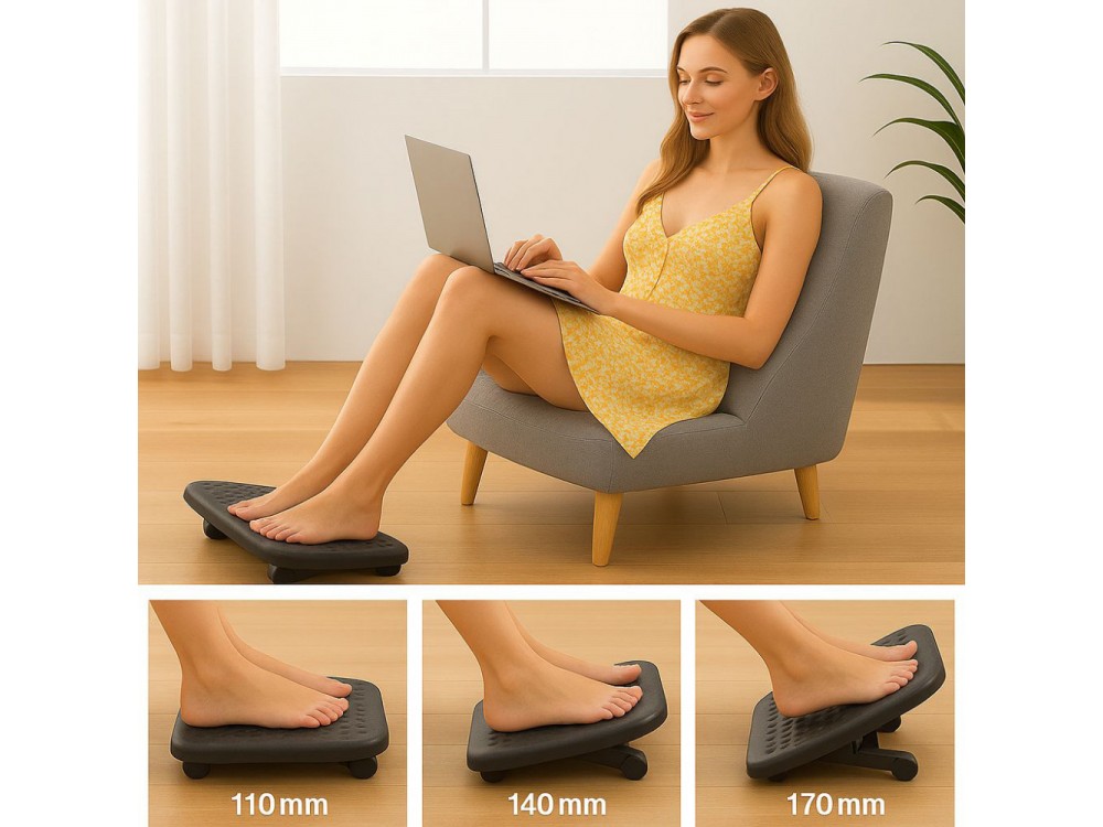 Techly Non-slip Adjustable Foot Rest, Office Footrest with Adjustable Height & Tilt
