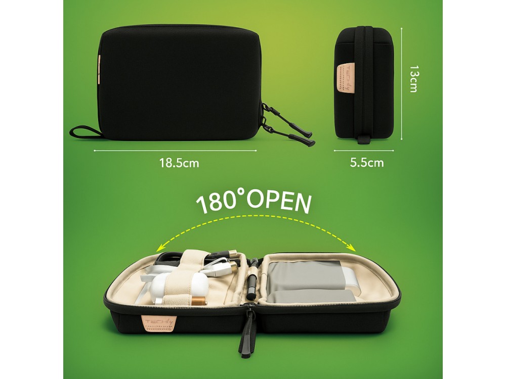 Techly Organizer/Travel Case for Carrying Gadgets and Electronics, Black